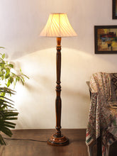Cross Pleated Off-White Cotton Wooden Floor Lamp